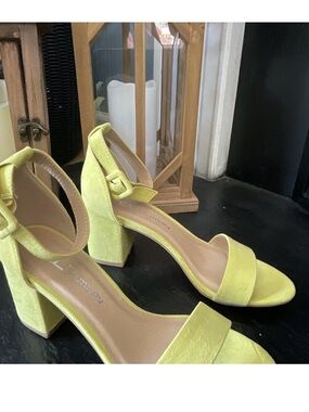 CL by Laundry Lemon Yellow Block Heel Sandals with Ankle Strap
